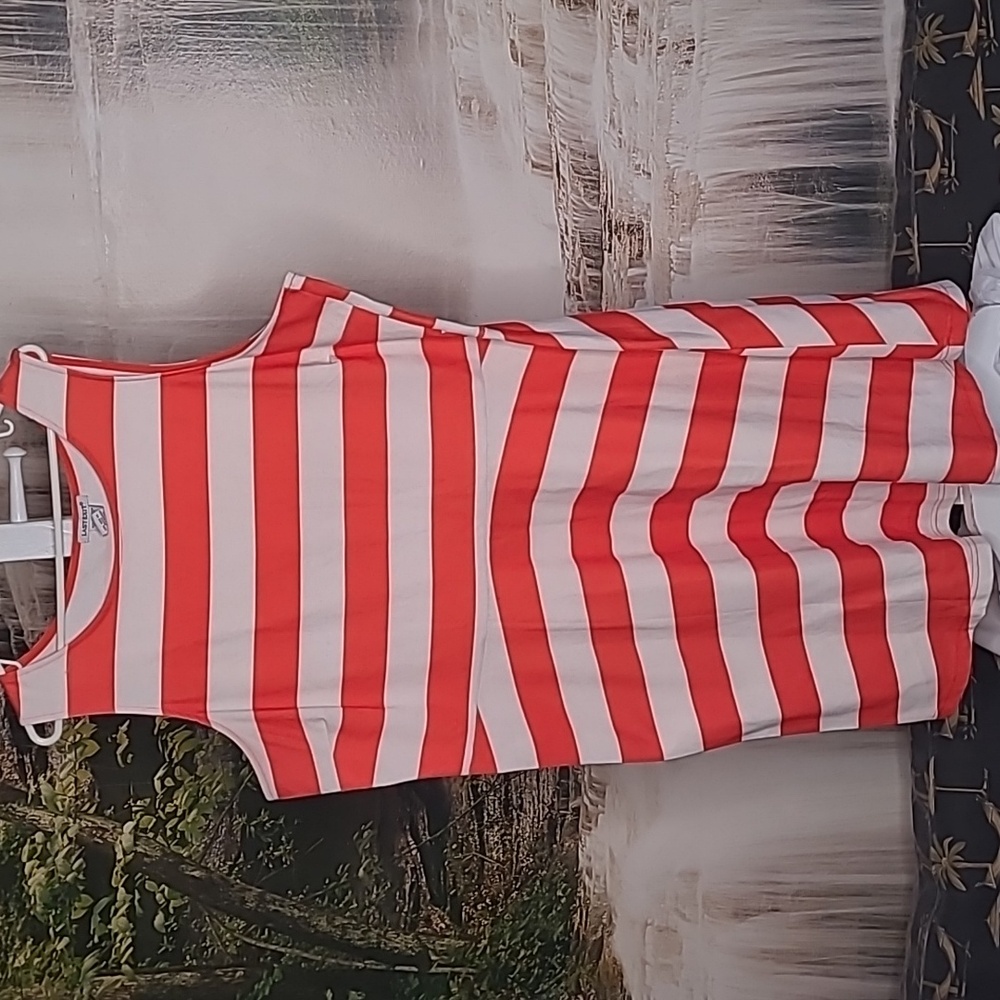 Last Exit Womens 3X orange and white striped sleeveless dress